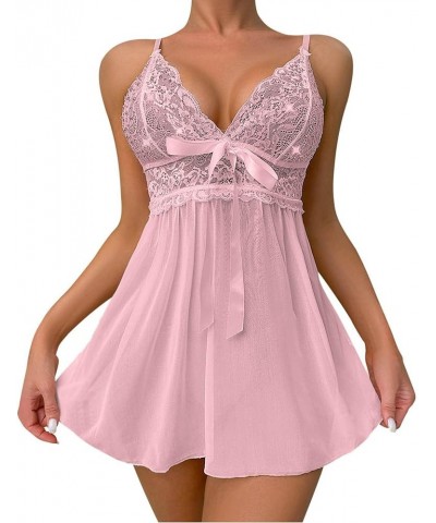 Lingerie for Women Naughty Lace Babydoll Chemise Sexy V Neck Nighty Mesh Sleepwear Boudoir Outfits Teddy Nightdress Z98 Pink ...