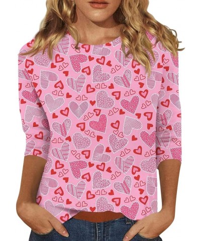 Valentine Day 3/4 Sleeve Tops for Women Cute Love Heart Print Crewneck Tees Blouses Casual Plus Size Basic Tops 02-pink $9.85...