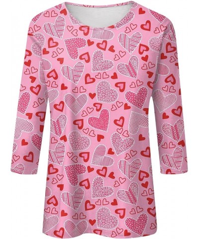 Valentine Day 3/4 Sleeve Tops for Women Cute Love Heart Print Crewneck Tees Blouses Casual Plus Size Basic Tops 02-pink $9.85...