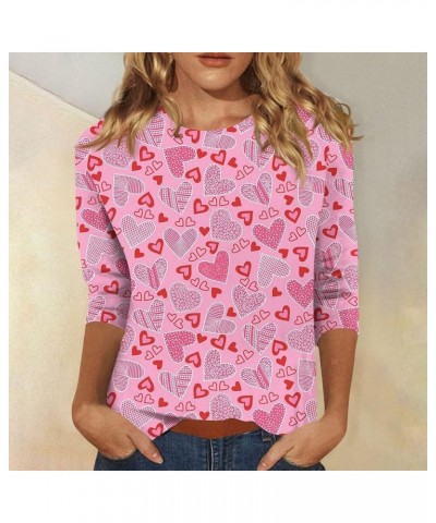 Valentine Day 3/4 Sleeve Tops for Women Cute Love Heart Print Crewneck Tees Blouses Casual Plus Size Basic Tops 02-pink $9.85...