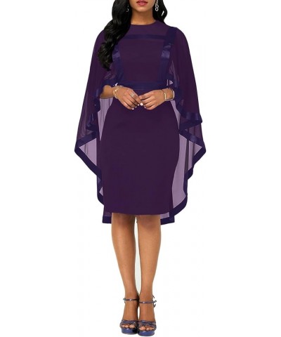 Women's Cape Cloak Sleeve Mesh Sheer Bodycon Overlay Formal Party Midi Dress Solid Dark Purple $23.00 Dresses