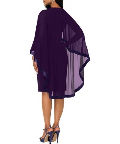 Women's Cape Cloak Sleeve Mesh Sheer Bodycon Overlay Formal Party Midi Dress Solid Dark Purple $23.00 Dresses