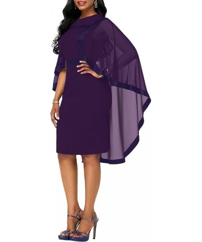 Women's Cape Cloak Sleeve Mesh Sheer Bodycon Overlay Formal Party Midi Dress Solid Dark Purple $23.00 Dresses