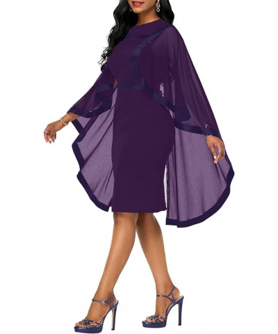 Women's Cape Cloak Sleeve Mesh Sheer Bodycon Overlay Formal Party Midi Dress Solid Dark Purple $23.00 Dresses