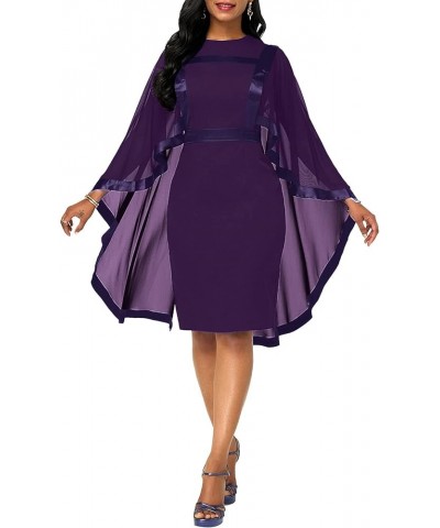 Women's Cape Cloak Sleeve Mesh Sheer Bodycon Overlay Formal Party Midi Dress Solid Dark Purple $23.00 Dresses