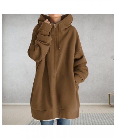 Winter Jackets for Women Long Sleeve Solid Hoodie Coats Drawstring Zip Up Oversized Sweatshirt with Pockets Coffee 6 $6.90 Ja...