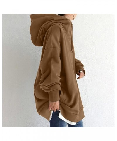 Winter Jackets for Women Long Sleeve Solid Hoodie Coats Drawstring Zip Up Oversized Sweatshirt with Pockets Coffee 6 $6.90 Ja...