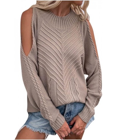 Cold Shoulder Pullover Top for Womens Long Sleeve Sweater Crewneck Chunky Knit Shirt Sexy Cutout Tunic Sweaters Jumper A01_kh...