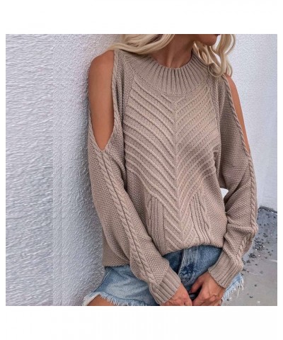 Cold Shoulder Pullover Top for Womens Long Sleeve Sweater Crewneck Chunky Knit Shirt Sexy Cutout Tunic Sweaters Jumper A01_kh...