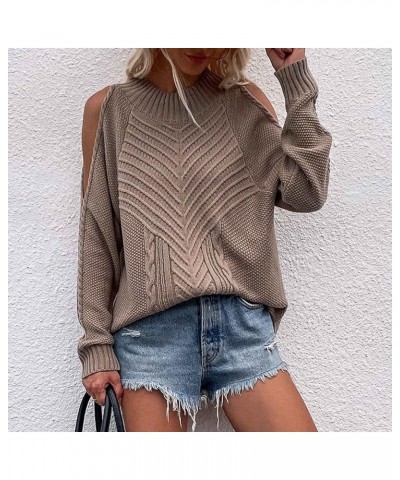 Cold Shoulder Pullover Top for Womens Long Sleeve Sweater Crewneck Chunky Knit Shirt Sexy Cutout Tunic Sweaters Jumper A01_kh...