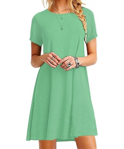 Women Short Sleeve Loose Casual T-Shirt Tops Summer Crewneck Swing Dress Plus Size Light Green $11.50 Dresses