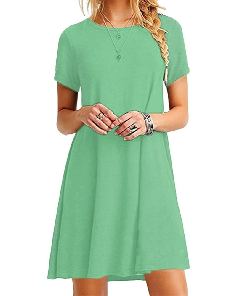 Women Short Sleeve Loose Casual T-Shirt Tops Summer Crewneck Swing Dress Plus Size Light Green $11.50 Dresses