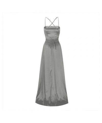 Women's Satin Prom Dresses Spaghetti Straps Backless Long Dress with High Slit Mermaid Formal Party Gown with Pocket Grey $9....