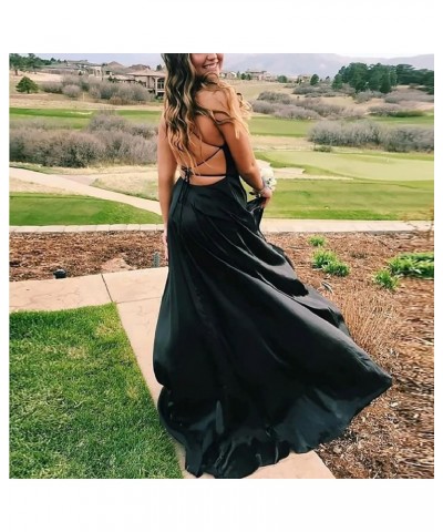 Women's Satin Prom Dresses Spaghetti Straps Backless Long Dress with High Slit Mermaid Formal Party Gown with Pocket Grey $9....