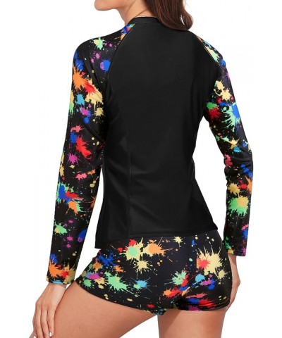 Women 2 Piece Rash Guard with Boy Shorts Long Sleeve Zipper Swimsuit UPF 50 Bathing Suit Color Block $18.86 Swimsuits