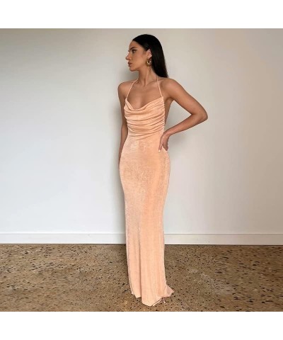 Women's Sexy Spaghetti Strap Backless Cami Dress Bodycon Summer Party Cocktail Formal Halter Dress C-coral Red $19.75 Dresses