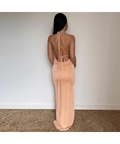 Women's Sexy Spaghetti Strap Backless Cami Dress Bodycon Summer Party Cocktail Formal Halter Dress C-coral Red $19.75 Dresses