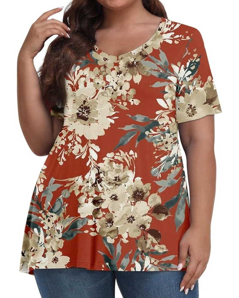 Plus Size Tops for Women Dressy Short Sleeve V Neck Shirts for Women Summer Tops for Women 2024 Floral Print Top Cute Tunic 2...