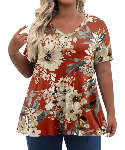 Plus Size Tops for Women Dressy Short Sleeve V Neck Shirts for Women Summer Tops for Women 2024 Floral Print Top Cute Tunic 2...