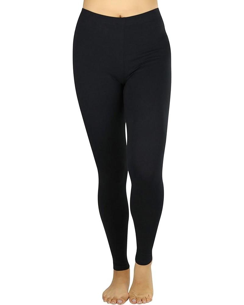 Women's Premium Soft Essential Full Length Cotton Leggings Black $9.48 Leggings