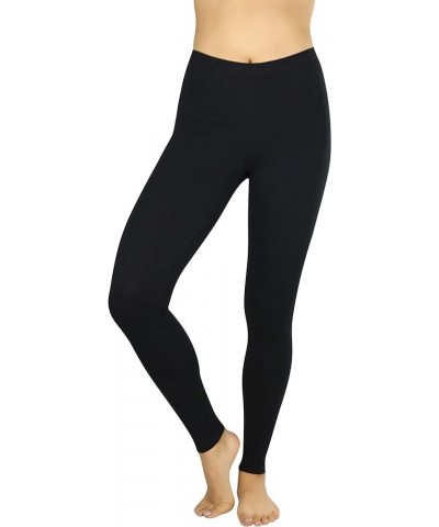 Women's Premium Soft Essential Full Length Cotton Leggings Black $9.48 Leggings