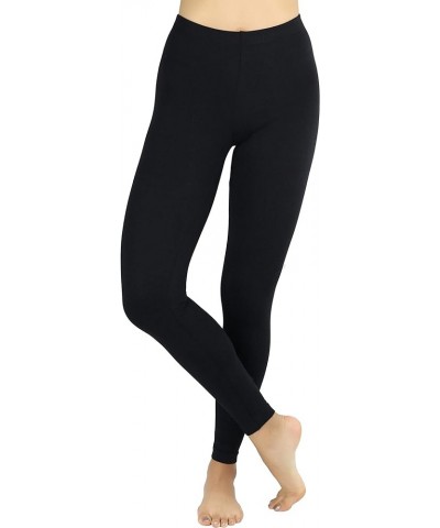 Women's Premium Soft Essential Full Length Cotton Leggings Black $9.48 Leggings