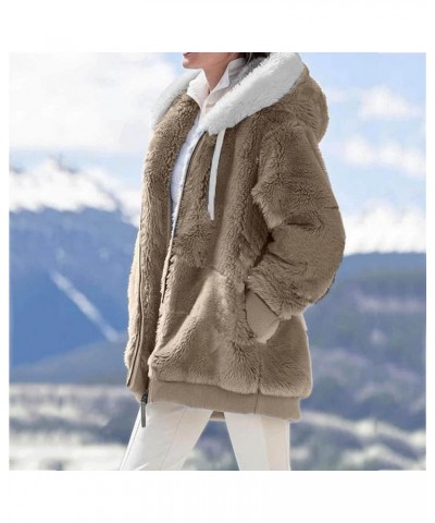 Womens Fuzzy Fleece Hoodies Teddy Plush Sherpa Lined Plus Size Solid Long Sleeves Drawstring Lightweight Warm Outwear B-khaki...