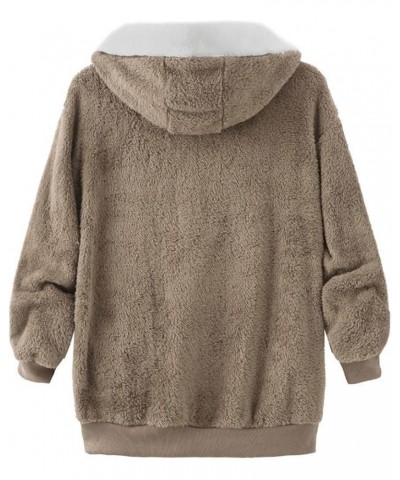 Womens Fuzzy Fleece Hoodies Teddy Plush Sherpa Lined Plus Size Solid Long Sleeves Drawstring Lightweight Warm Outwear B-khaki...