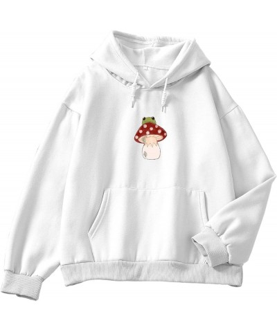 Women Cute Frog Hoodie Kawaii Mushroom Hoodies for Teen Girls Aesthetic Cottagecore Clothes Fleece Cotton Sweatshirt White $1...