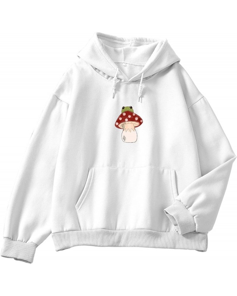 Women Cute Frog Hoodie Kawaii Mushroom Hoodies for Teen Girls Aesthetic Cottagecore Clothes Fleece Cotton Sweatshirt White $1...