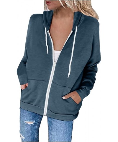 Womens Full Zip Up Hoodie Drawstring Kangaroo Pocket Long Sleeve Jacket Hoodies Loose Fit Fashion 2023 Sweatshirts Navy 13 $7...