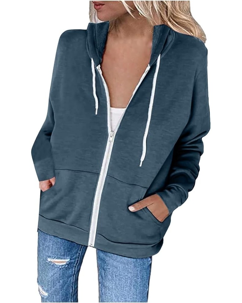 Womens Full Zip Up Hoodie Drawstring Kangaroo Pocket Long Sleeve Jacket Hoodies Loose Fit Fashion 2023 Sweatshirts Navy 13 $7...