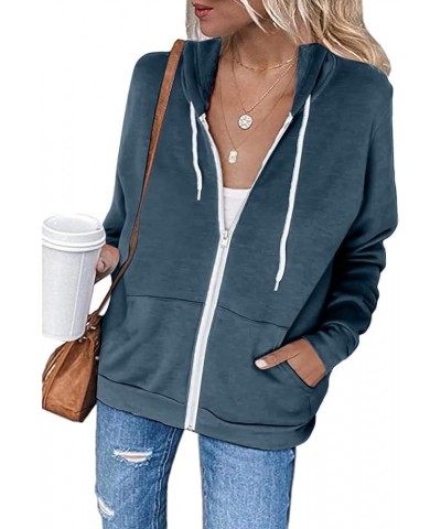 Womens Full Zip Up Hoodie Drawstring Kangaroo Pocket Long Sleeve Jacket Hoodies Loose Fit Fashion 2023 Sweatshirts Navy 13 $7...