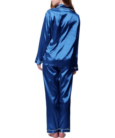 Satin Silk Pajamas for Women Soft Button Up Pajama Set Long Sleeve Shirt and Pajama Pants Lounge Sets M-5XL Blue $5.09 Sleep ...