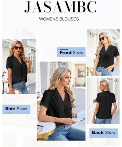 Womens Casual Shirts Dressy Work Blouses Business Tunic V-Neck Short Sleeves Button Down Tshirts Tops Black $15.59 Blouses