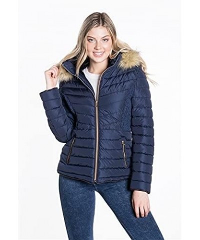 Women's Belted Down Puffer Jacket with Faux Fur Trim HoodÉ Black5 $25.17 Jackets