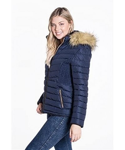 Women's Belted Down Puffer Jacket with Faux Fur Trim HoodÉ Black5 $25.17 Jackets