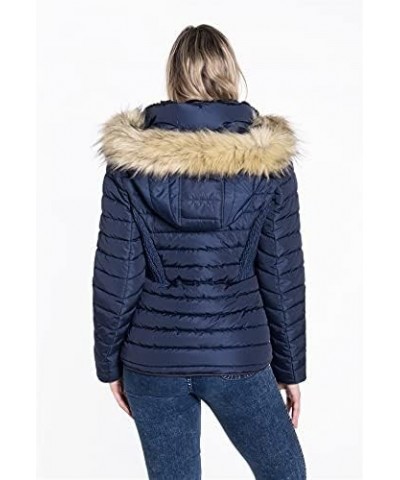 Women's Belted Down Puffer Jacket with Faux Fur Trim HoodÉ Black5 $25.17 Jackets