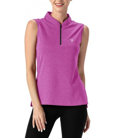 Women's UPF 50+ Golf Polo Shirts Sleeveless Zip Up Athletic Tank Tops Quick Dry 4-purple $13.24 Activewear