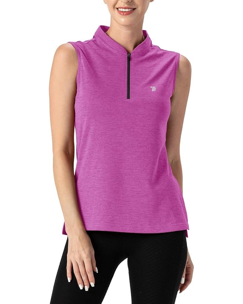 Women's UPF 50+ Golf Polo Shirts Sleeveless Zip Up Athletic Tank Tops Quick Dry 4-purple $13.24 Activewear