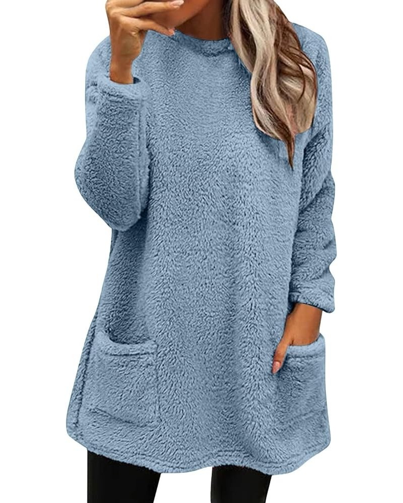 Jackets for Women,Casual Fleece Fuzzy Faux Shearling Warm Winter Outwear Jackets Shaggy Coat A2-light Blue $3.44 Coats