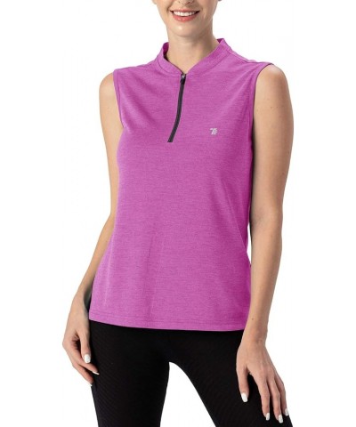 Women's UPF 50+ Golf Polo Shirts Sleeveless Zip Up Athletic Tank Tops Quick Dry 4-purple $13.24 Activewear