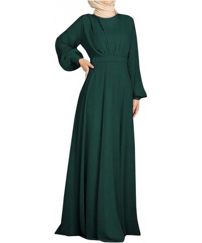 Womens Casual Maxi Dress Long Sleeve Mock Neck Robe Abaya Muslim Ramadan Dress Flowy Maxi Dress Islamic Evening Gown Ya Green...