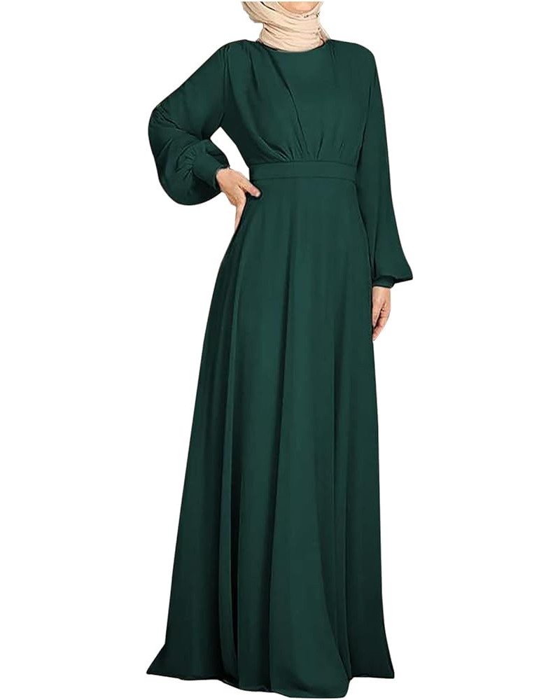 Womens Casual Maxi Dress Long Sleeve Mock Neck Robe Abaya Muslim Ramadan Dress Flowy Maxi Dress Islamic Evening Gown Ya Green...