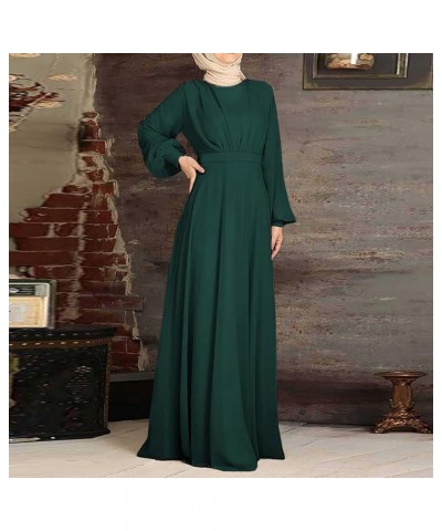 Womens Casual Maxi Dress Long Sleeve Mock Neck Robe Abaya Muslim Ramadan Dress Flowy Maxi Dress Islamic Evening Gown Ya Green...