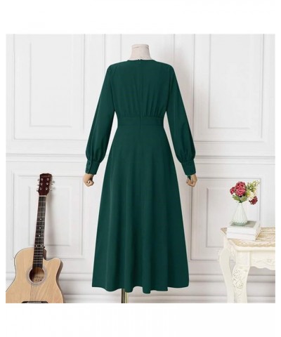 Womens Casual Maxi Dress Long Sleeve Mock Neck Robe Abaya Muslim Ramadan Dress Flowy Maxi Dress Islamic Evening Gown Ya Green...