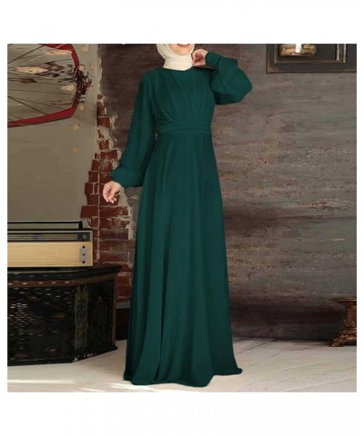 Womens Casual Maxi Dress Long Sleeve Mock Neck Robe Abaya Muslim Ramadan Dress Flowy Maxi Dress Islamic Evening Gown Ya Green...