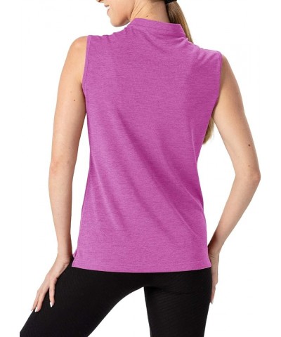 Women's UPF 50+ Golf Polo Shirts Sleeveless Zip Up Athletic Tank Tops Quick Dry 4-purple $13.24 Activewear