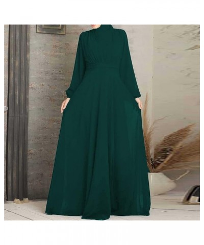 Womens Casual Maxi Dress Long Sleeve Mock Neck Robe Abaya Muslim Ramadan Dress Flowy Maxi Dress Islamic Evening Gown Ya Green...