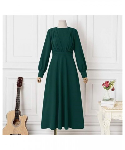 Womens Casual Maxi Dress Long Sleeve Mock Neck Robe Abaya Muslim Ramadan Dress Flowy Maxi Dress Islamic Evening Gown Ya Green...